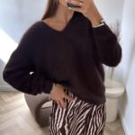 Megztinis Lana Brown V Neck