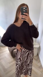 Megztinis Lana Brown V Neck