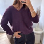 Megztinis Lana Purple V Neck