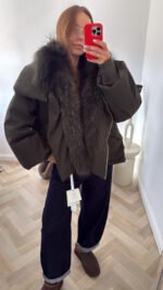 Pūkinė striukė khaki - Image 3