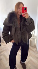 Pūkinė striukė khaki - Image 2