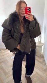 Pūkinė striukė khaki - Image 4